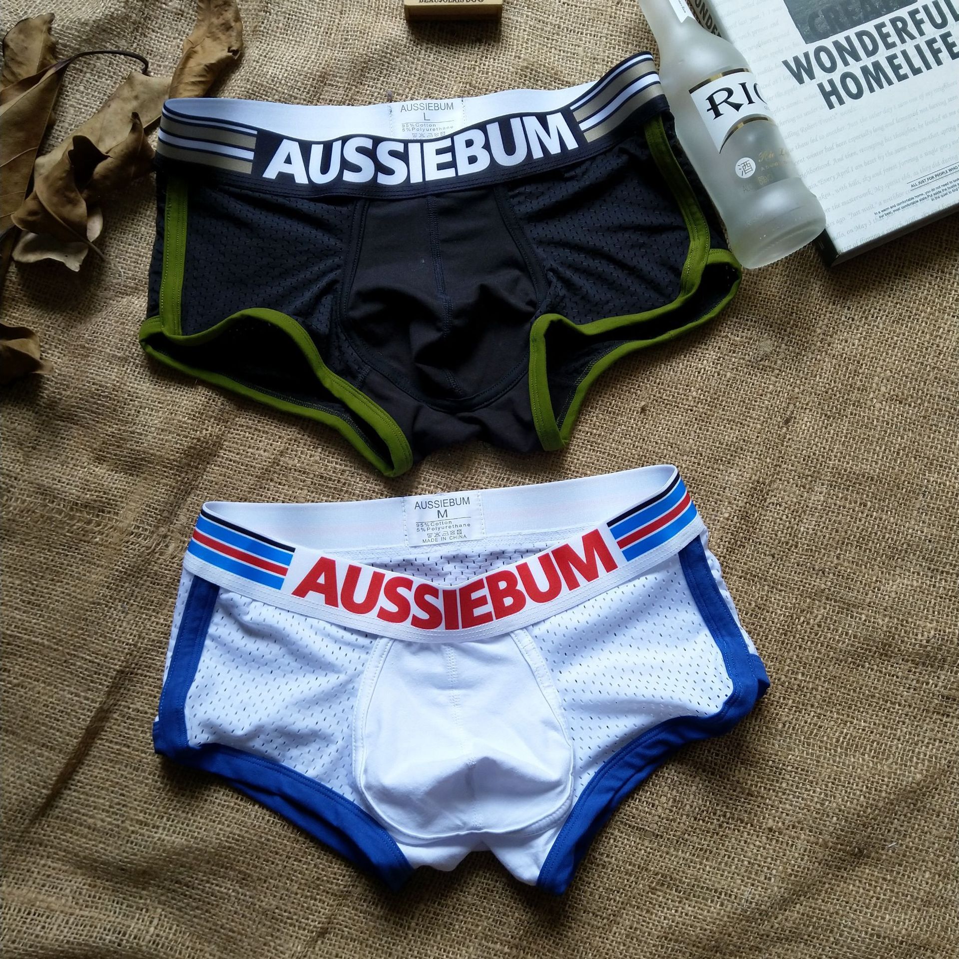 Boxer Aussiebum Hombre Malla Negro Verde Descripción